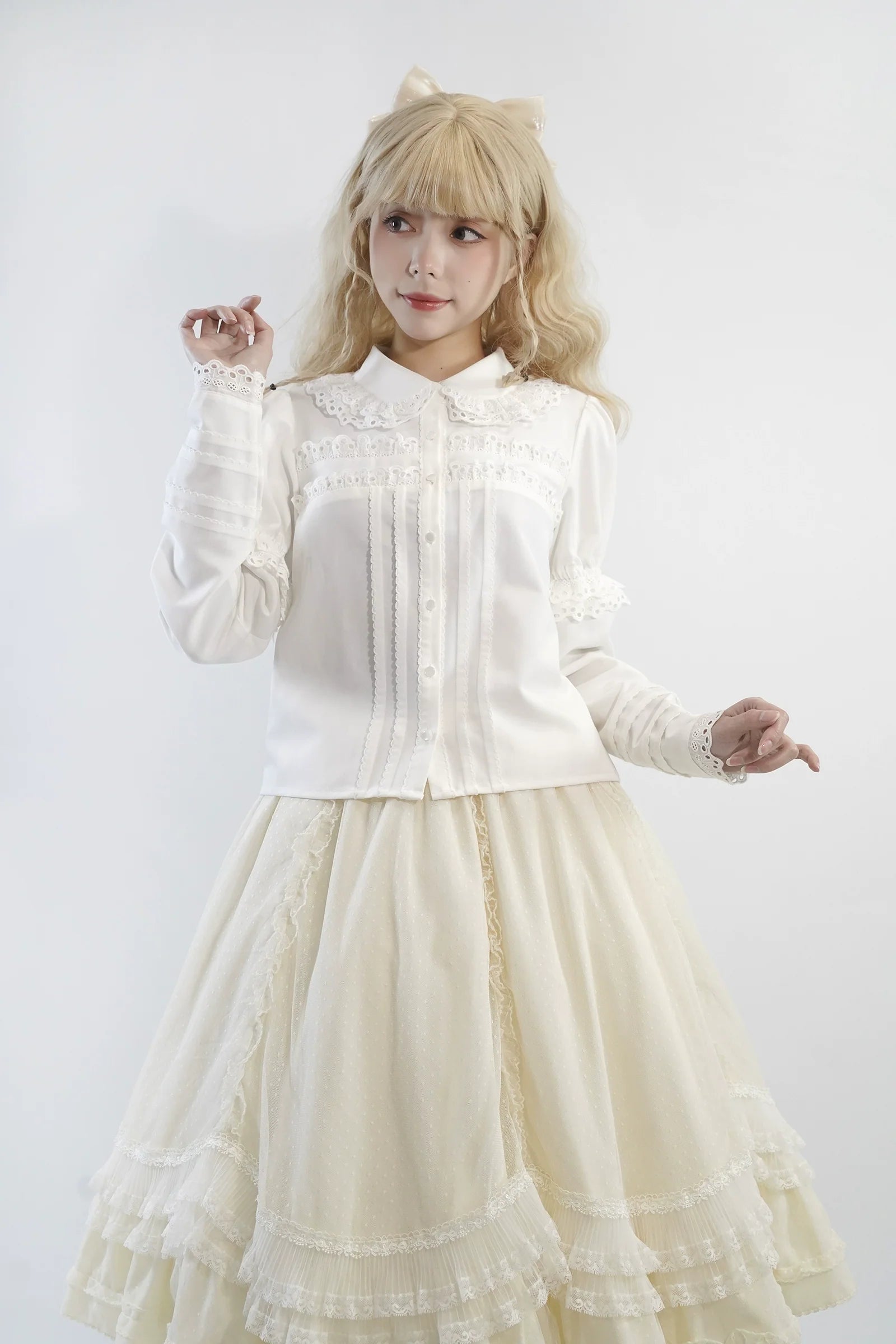 Little Dipper - Cherry Xiaobei - Daily Lolita Splicing Sleeve Lace Shirt