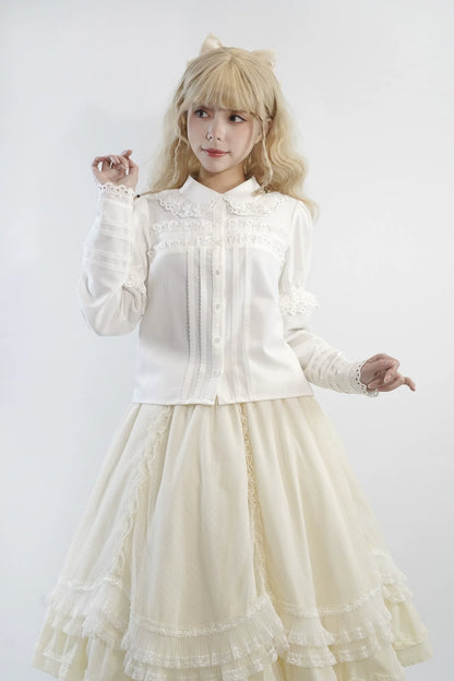 Little Dipper - Cherry Xiaobei - Daily Lolita Splicing Sleeve Lace Shirt