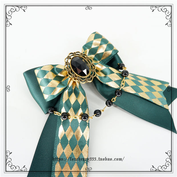 Fox Cherry - Green Lattice Rabbit Ear Bow Lolita Hat Headdress