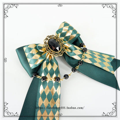 Fox Cherry - Green Lattice Rabbit Ear Bow Lolita Hat Headdress