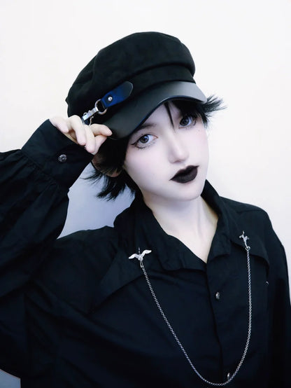 Strange Sugar - Gothic Lolita Hat Leather Buckle Lolita Newsboy Hat