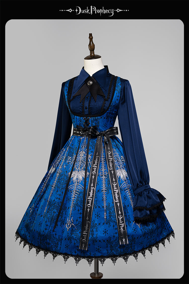 DuskProphecy - Coccyx - Elegant Lolita Dress High Waist Fishbone Print JSK Set