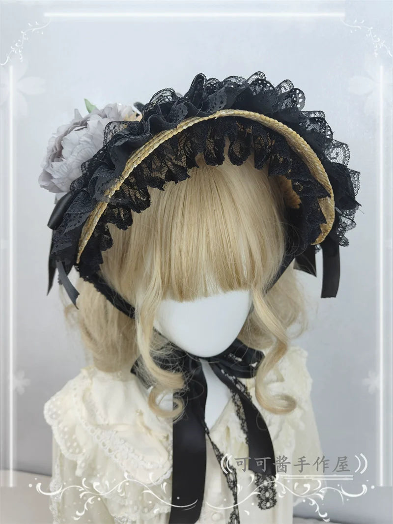 Cocoa Jam - Country Lolita Bonnet Lace Flower Flat Cap Multicolors Customized