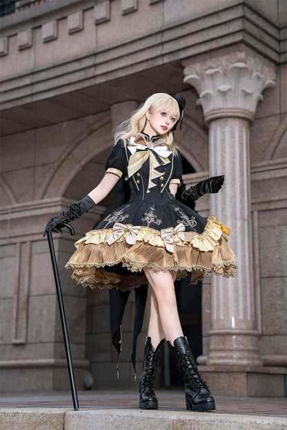 Letters from Unknown Star - Glitter Oath - Military Lolita OP Dress with Detachable Split Tail Cloak