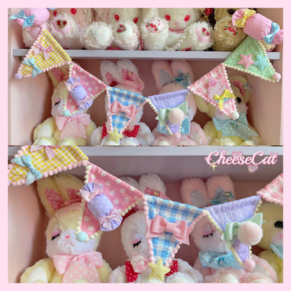 Cheese Cat - Sweet Lolita Plaid Candy Bow Flags Brooch