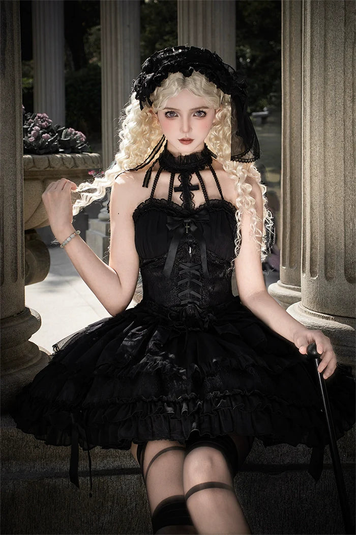 Alice Girl - Cross - Gothic Princess Lolita Corset with Multiple Layers Hem