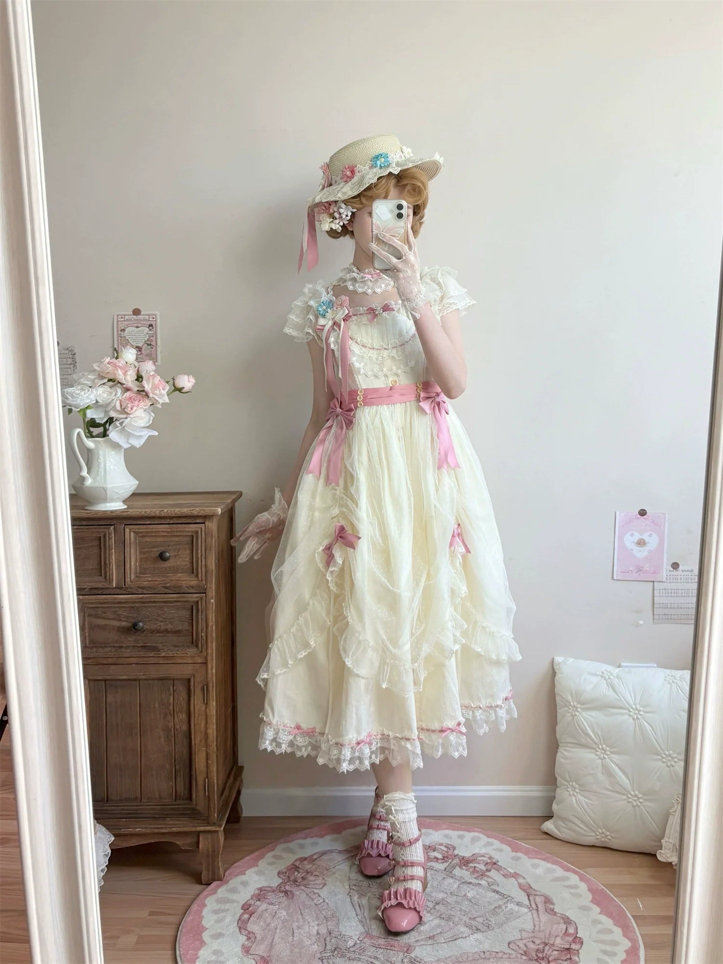 Uncle's Workshop - Fluttering Cherry Spring Strings - Cotton Sweet Lolita JSK Dress