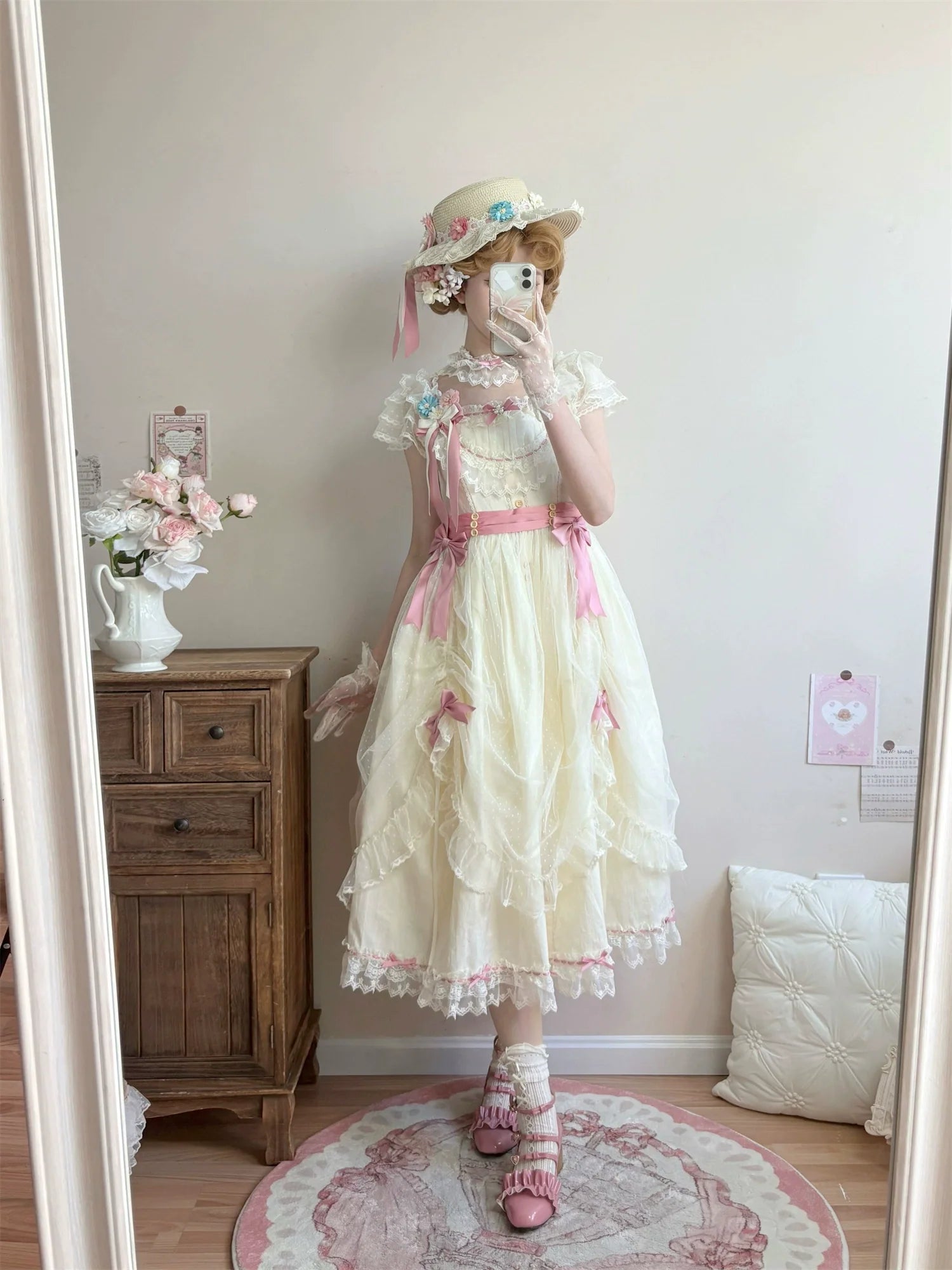 Uncle's Workshop - Fluttering Cherry Spring Strings - Cotton Sweet Lolita JSK Dress