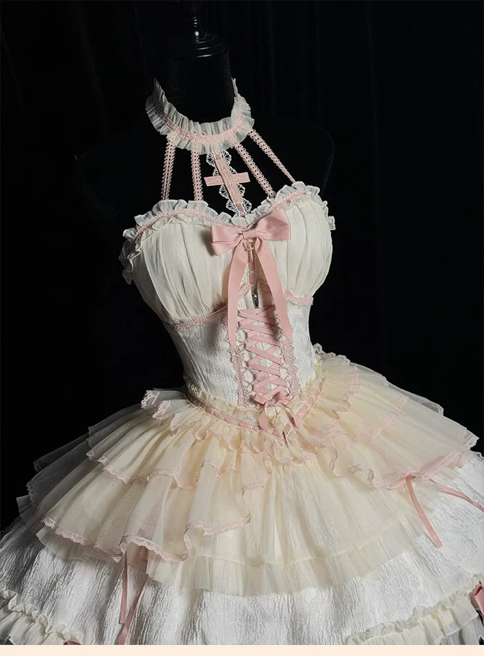 Alice Girl - Cross - Gothic Princess Lolita Corset with Multiple Layers Hem
