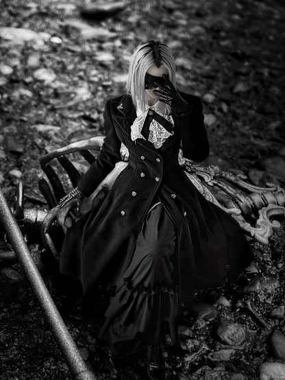 Nightingale Girl - Downfall Dawn - Gothic Lolita Black Double-Breasted Coat
