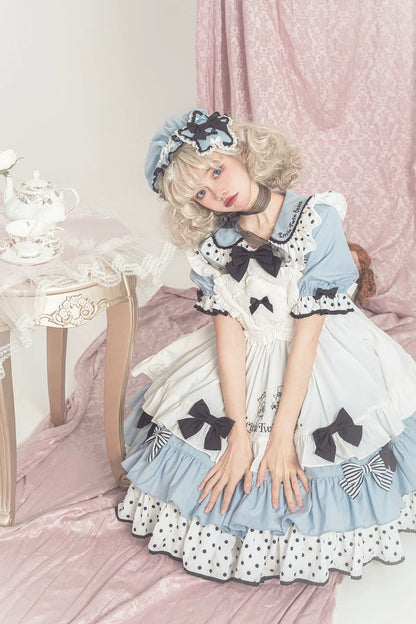 Vcastle - Sweet Lolita OP Dress Splicing Sleeve Apron Dot Print Dress