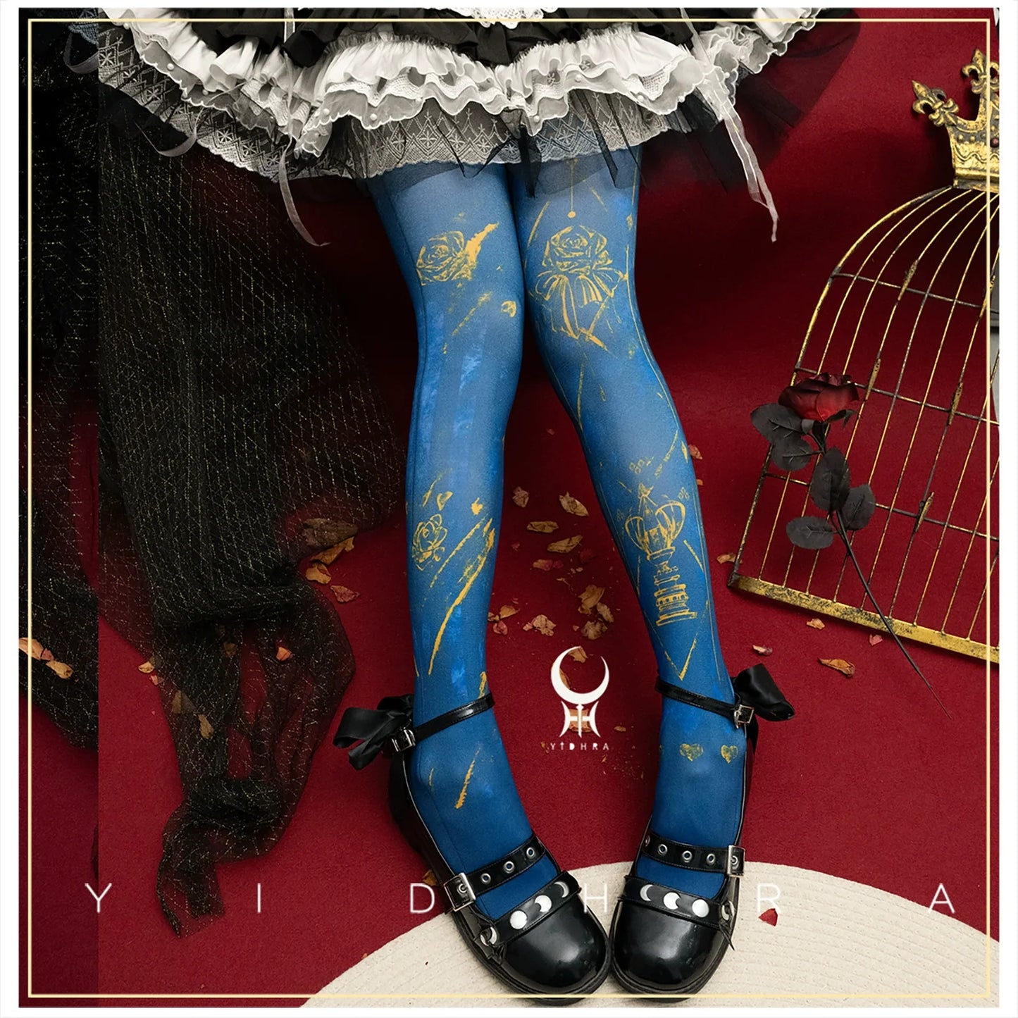 Yidhra - Rose Printed Gothic Lolita Pantyhose