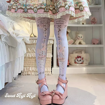 Roji Roji - Sweet Lolita Tights Velvet Printed Lolita Pantyhose