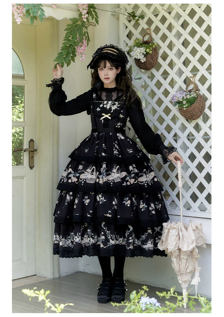 With PUJI - Letter and Poetry - Classic Lolita JSK Suit Four-tiered Twins Dress