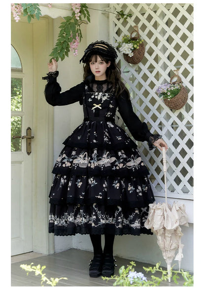 With PUJI - Letter and Poetry - Classic Lolita JSK Suit Four-tiered Twins Dress