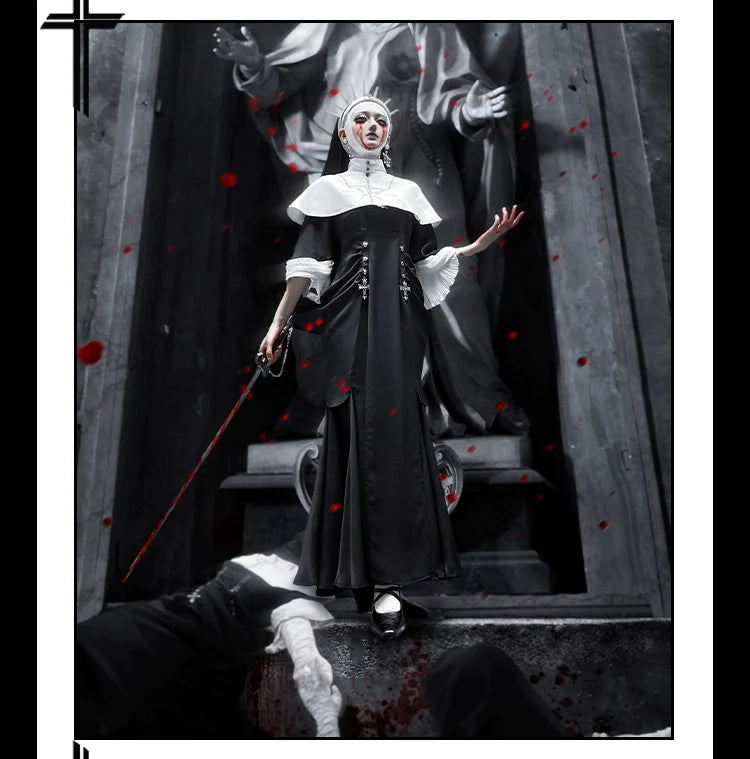 CHUNLV LOLITA - Night Cathedral - Halloween Nun Lolita OP Suit Gothic Dress Set