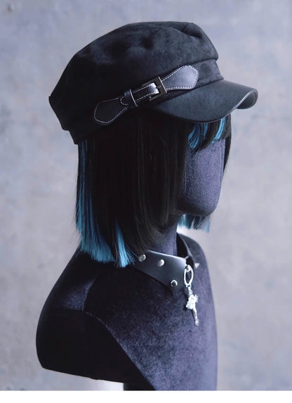 Strange Sugar - Gothic Lolita Hat Leather Buckle Lolita Newsboy Hat