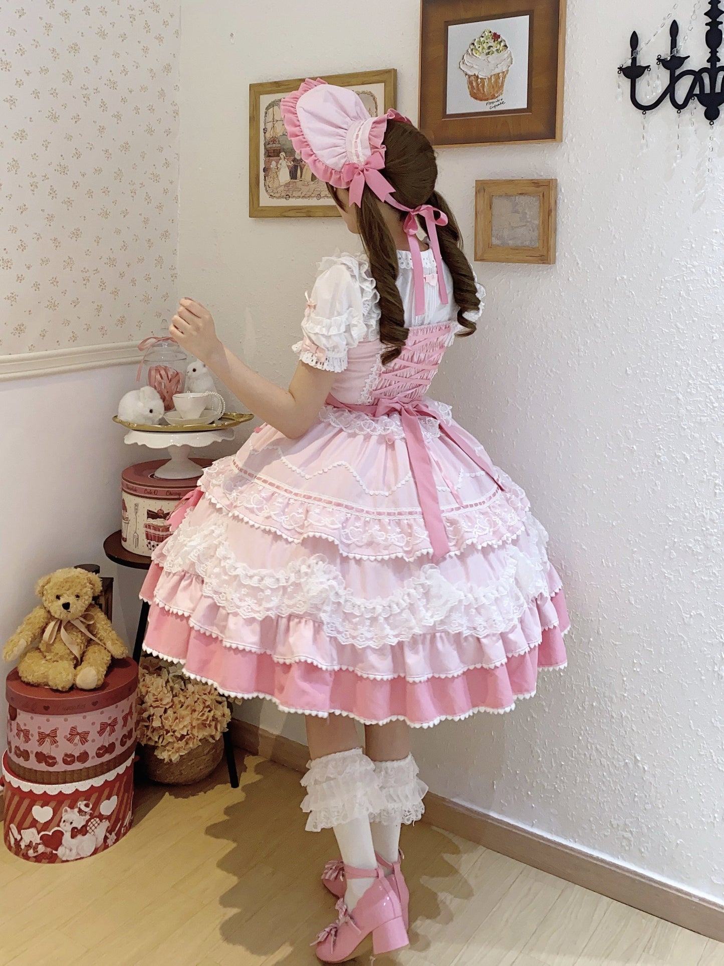 Sugar Girl - Fondant Cake - Summer Sweet Lolita JSK Dress, Tiered Ruffles and Bows