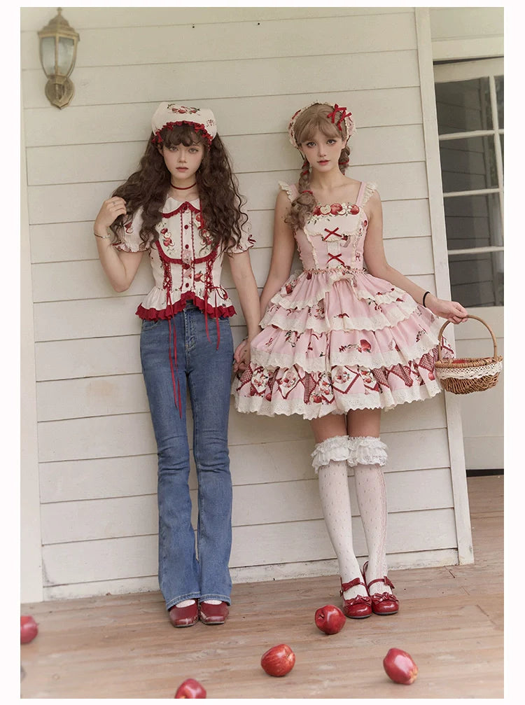 With PUJI - Apple Orchard - Country Lolita SK Embroidered Twins Lolita Top Skirt