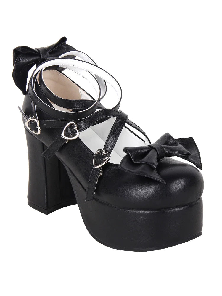 Angelic imprint - Maid Lolita Shoes High Heel Bow Round Toe Shoes