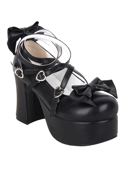 Angelic imprint - Maid Lolita Shoes High Heel Bow Round Toe Shoes