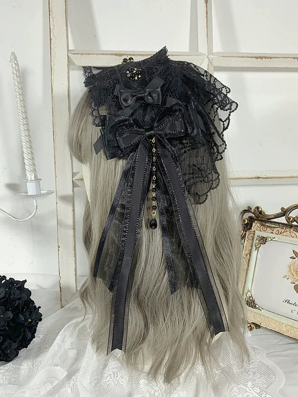 Sweet Jelly Lolita - Gothic Lolita Headband Black Bow Lace Hair Accessory