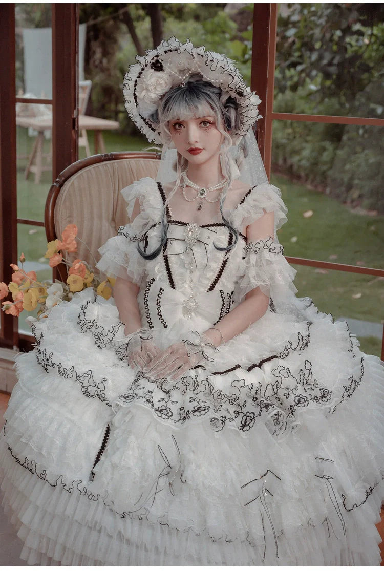 Cat Fairy - Dark Starry Night - Wedding Lolita Jumper Dress Black And White Tea Party Dress