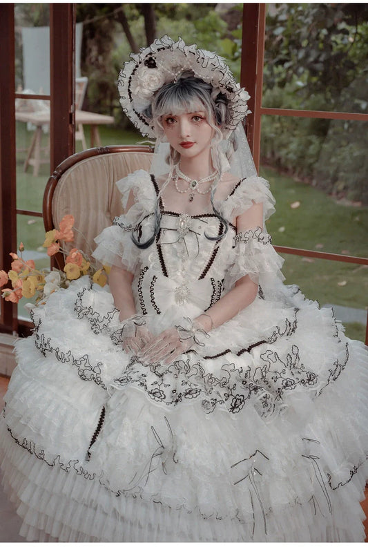 Cat Fairy - Dark Starry Night - Wedding Lolita Jumper Dress Black And White Tea Party Dress