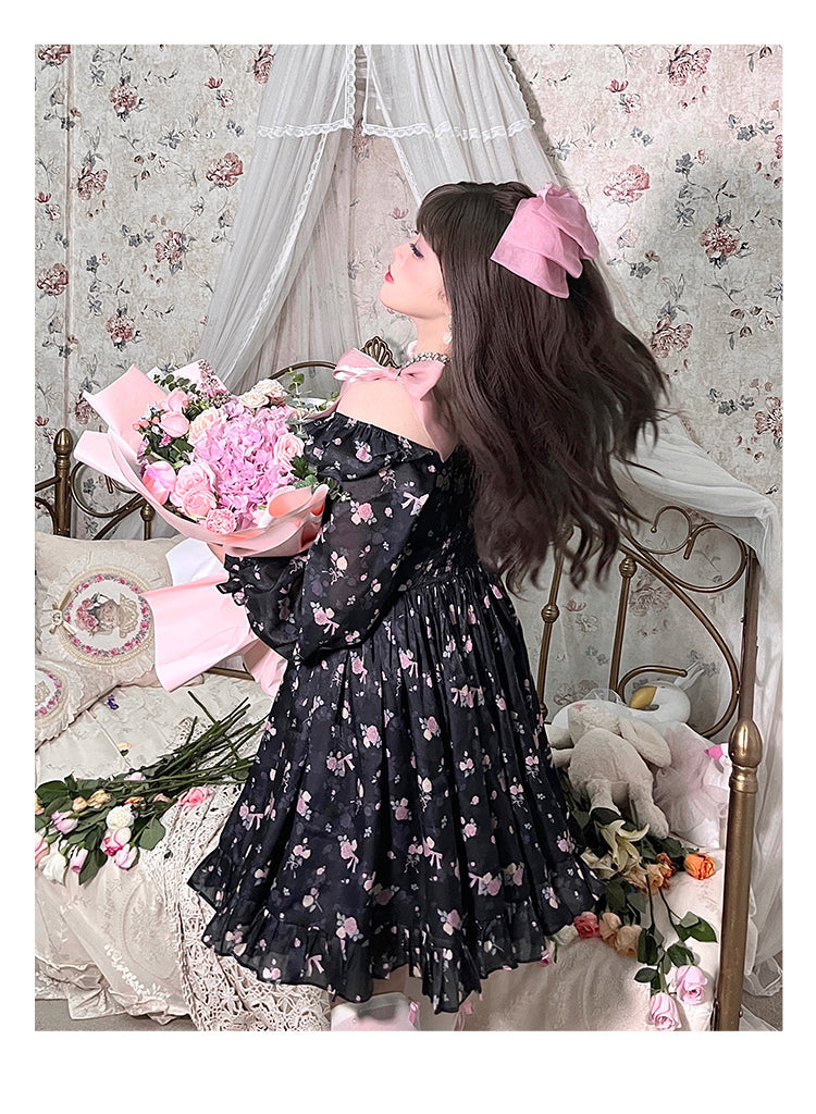 Yingtang - Plus Size Lolita Floral Print Lolita Dress