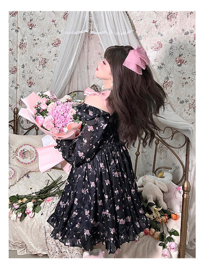 Yingtang - Plus Size Lolita Floral Print Lolita Dress