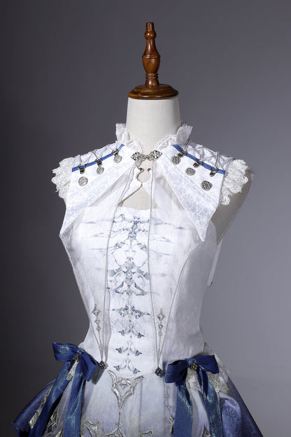 Designer's Gift - Blue Dragon Bone - Ouji Lolita Shorts Suit with Embroidery and Trailing