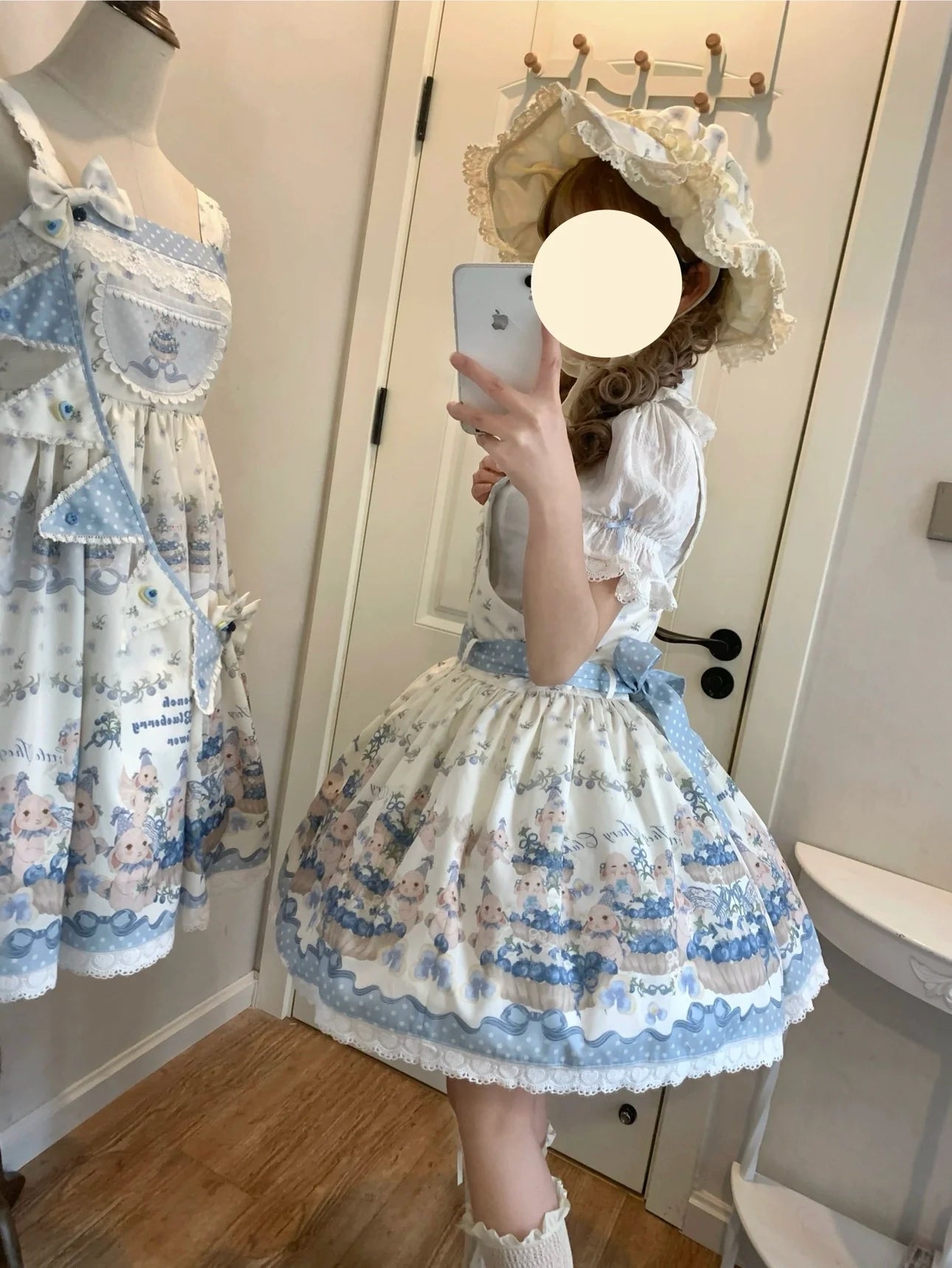 Akiyama Future Studio - Blueberry Tart Party - Sweet Blue Lolita Salopette Dress Blueberry Tart Print JSK Dress