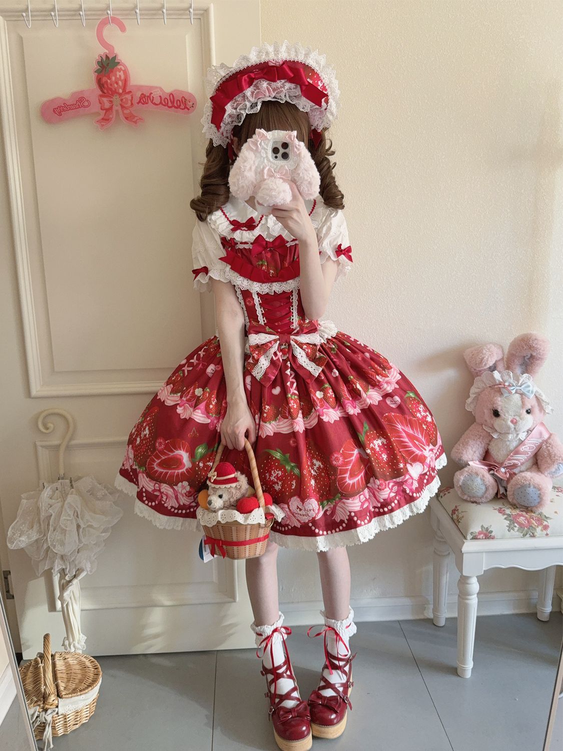 Hanguliang - Strawberry Tale - Sweet Lolita JSK Strawberry Printed Dress