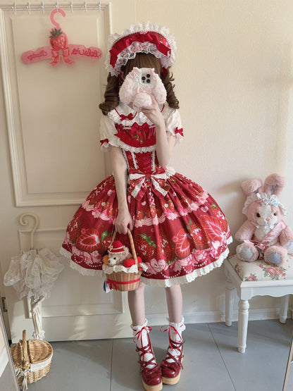 Hanguliang - Strawberry Tale - Sweet Lolita JSK Strawberry Printed Dress