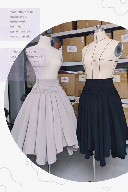 Sentaro - Pleated Irregular Knit Floral Slim Fit Vest and Half Skirt Set