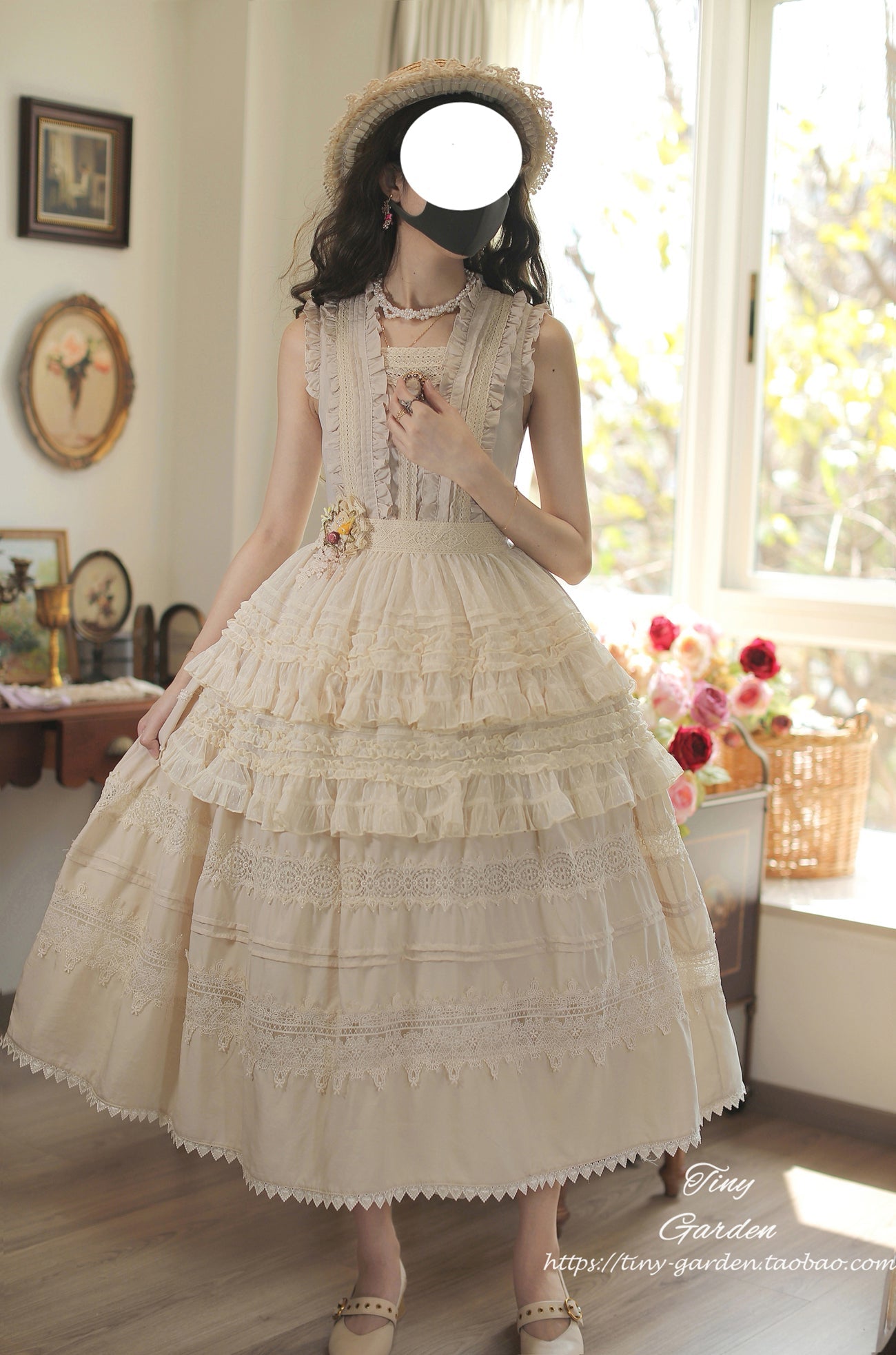 Tiny Garden - Spring Whisper - Solid Color Classic Lolita JSK Dress with Tulle Apron