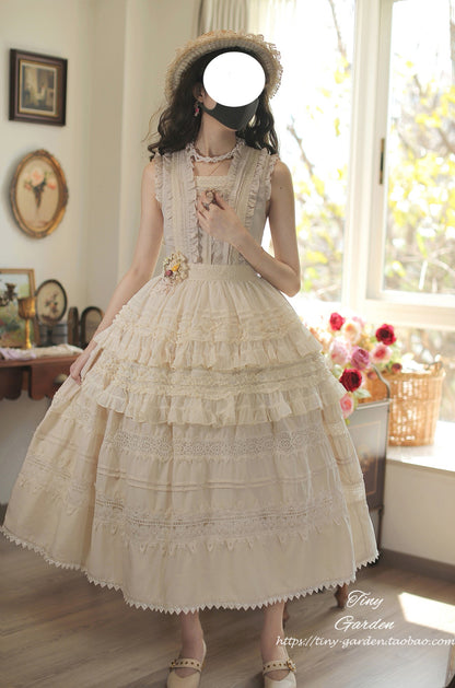 Tiny Garden - Spring Whisper - Solid Color Classic Lolita JSK Dress with Tulle Apron