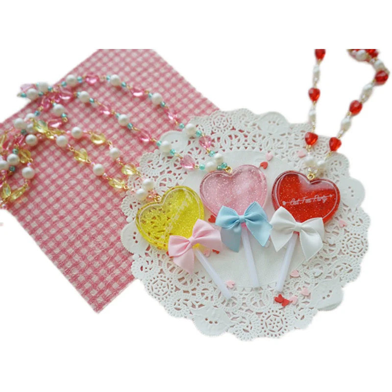 Cat Tea Party - Sweet Lolita Necklace Heart-Shaped Lollipop Necklace