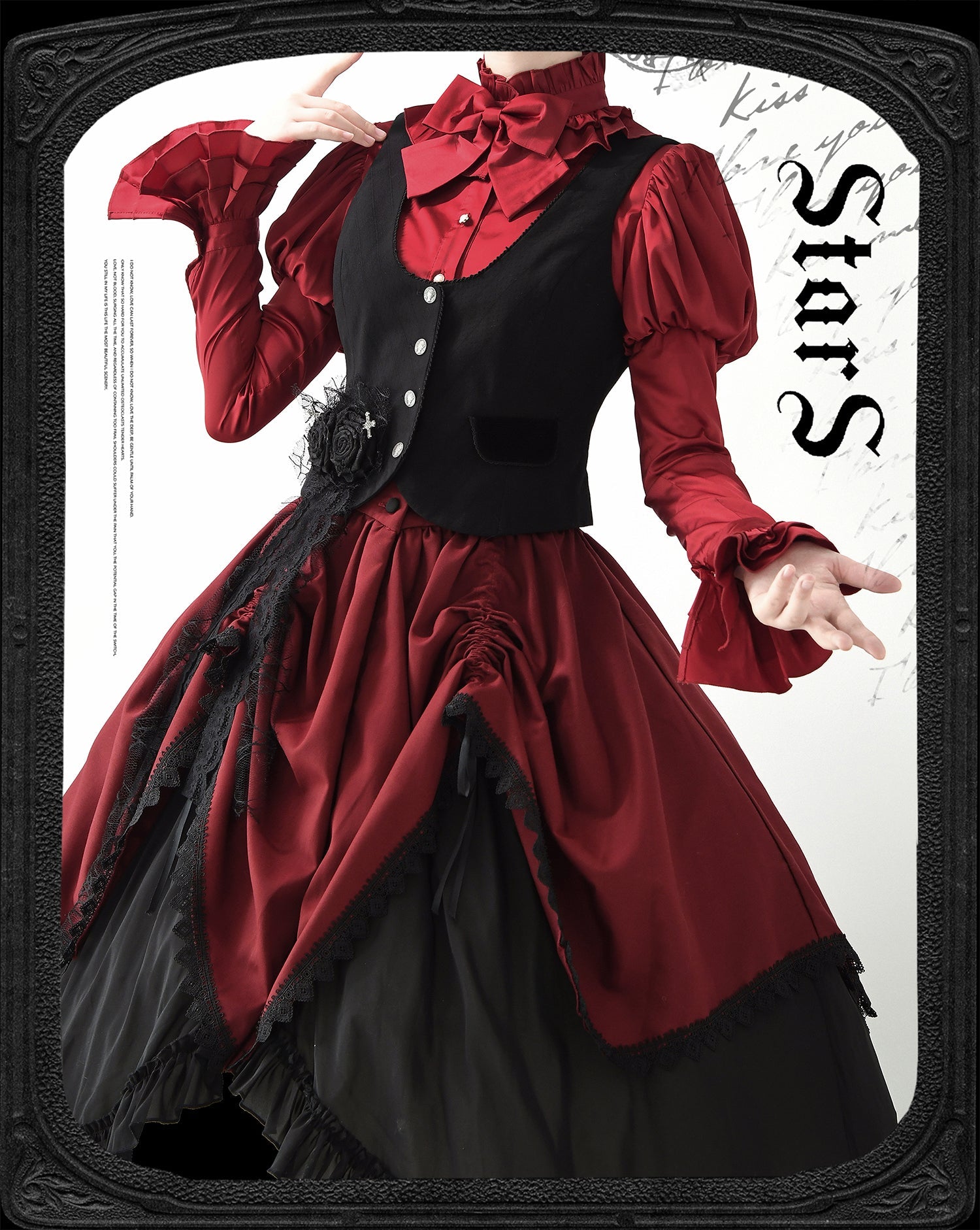 Nn Star - Dragonbone Lily - Gothic Lolita Satin Shirt with Vintage Julie Sleeves