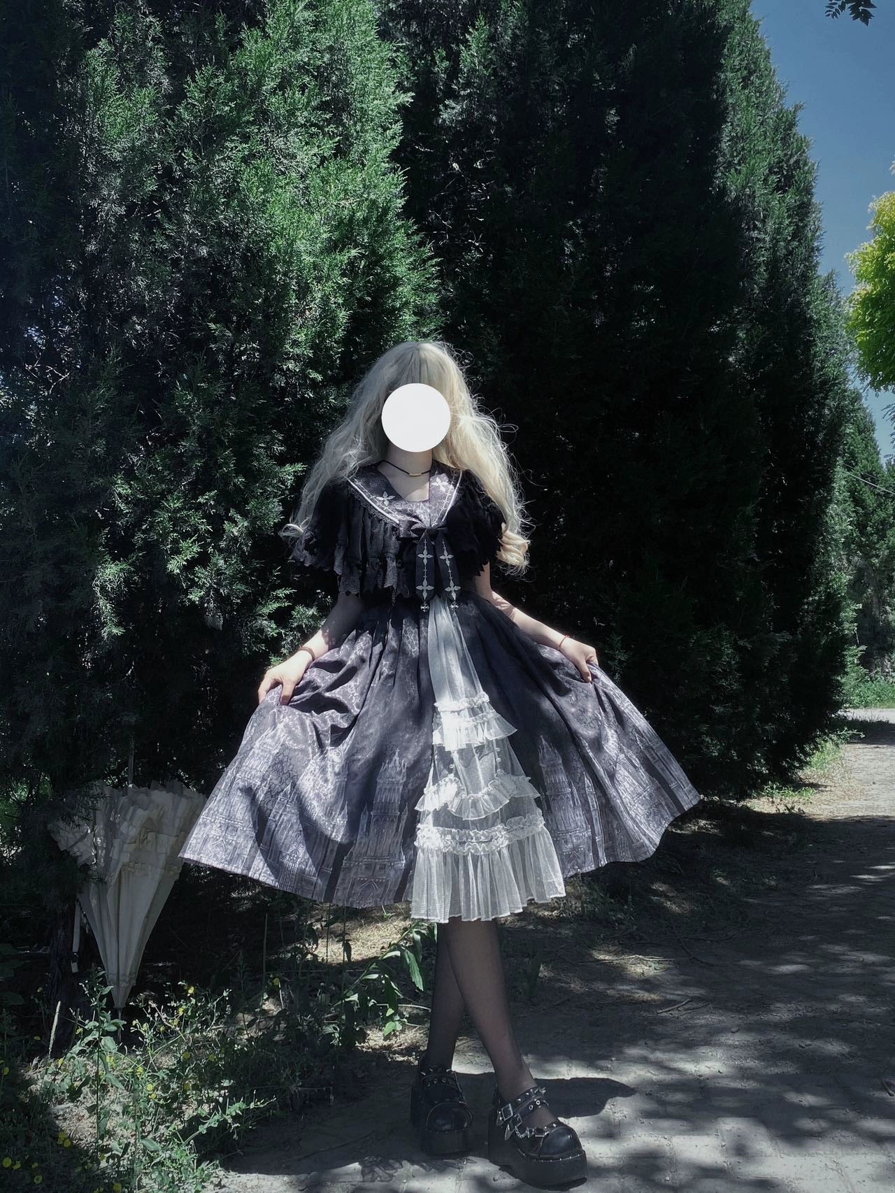 Cornfield Lolita - Silent Church - Gothic Lolita JSK Dress Printed Dress Thin Shawl Set
