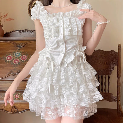 Sugar Girl - Daily Cotton Lolita Safety Shorts White Lace Leggings