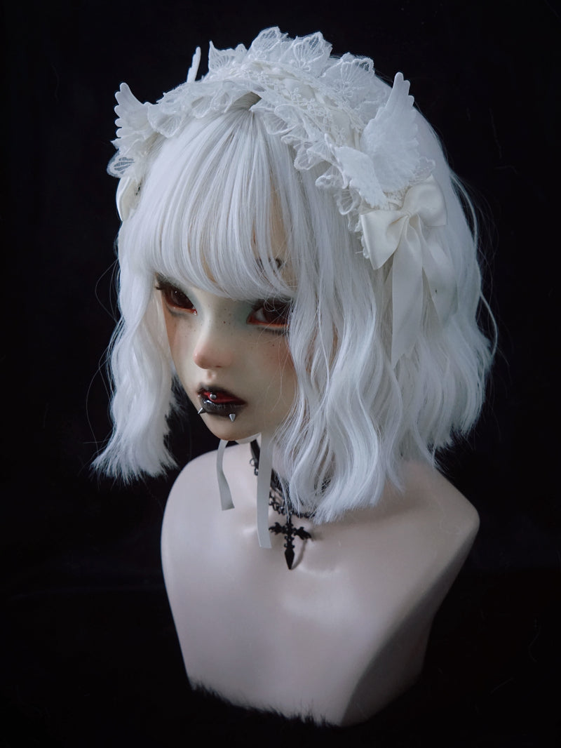 Strange Sugar - Gothic Lolita White Lace Angel Wings Hairband