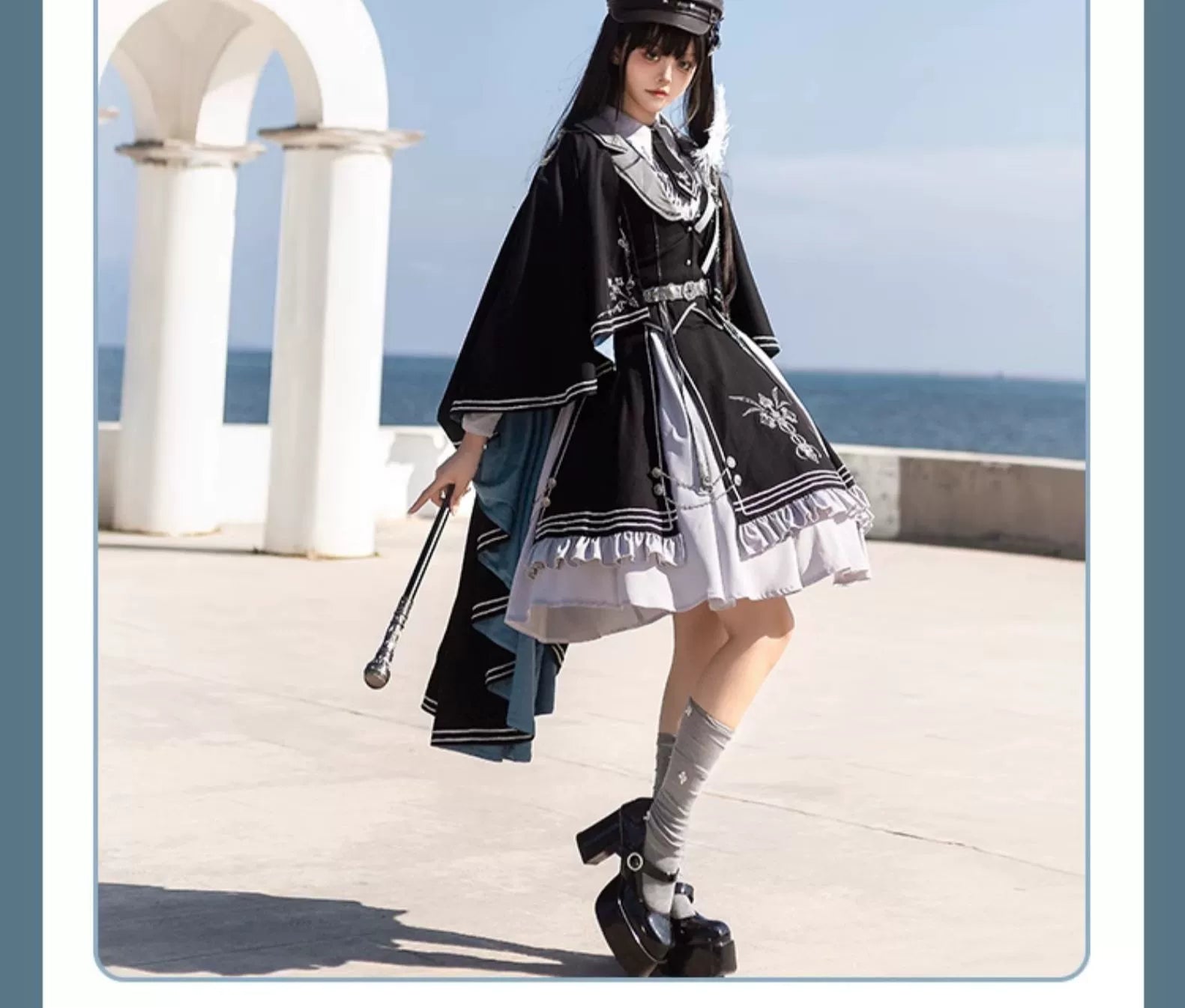 CHUNLV LOLITA - Dark Night Contract - Blue Military Lolita Dress Suit Skirt Elegant OP Cape