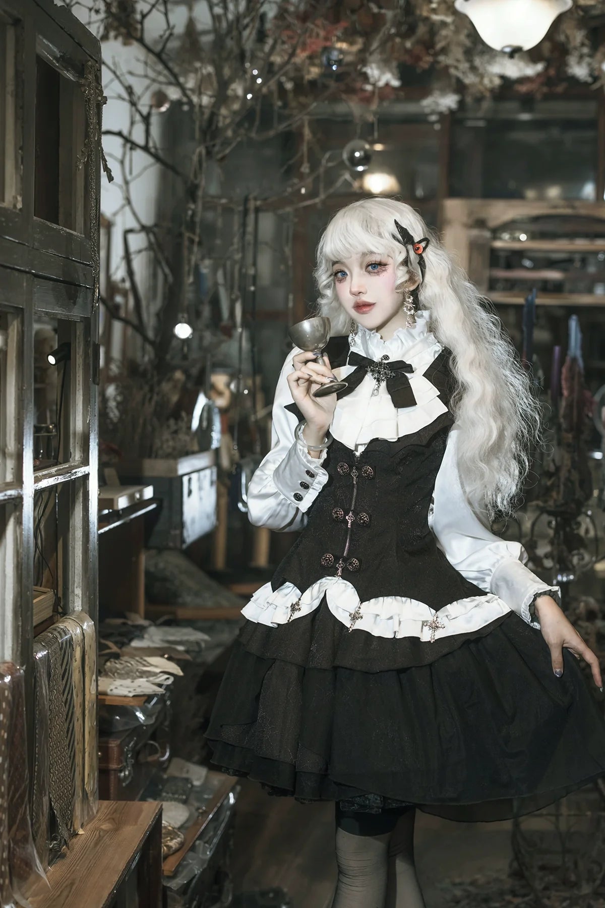 Letters from Unknown Star - Bloodline Duke - Gothic Lolita SK Suit Spider Web Vest and Blouse