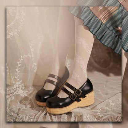 MODO - Retro Lolita Round Toe Wood Bottom Shoes