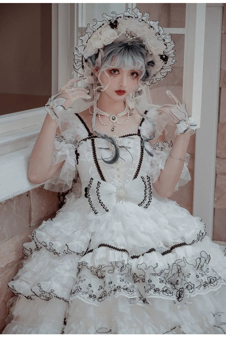 Cat Fairy - Dark Starry Night - Wedding Lolita Jumper Dress Black And White Tea Party Dress