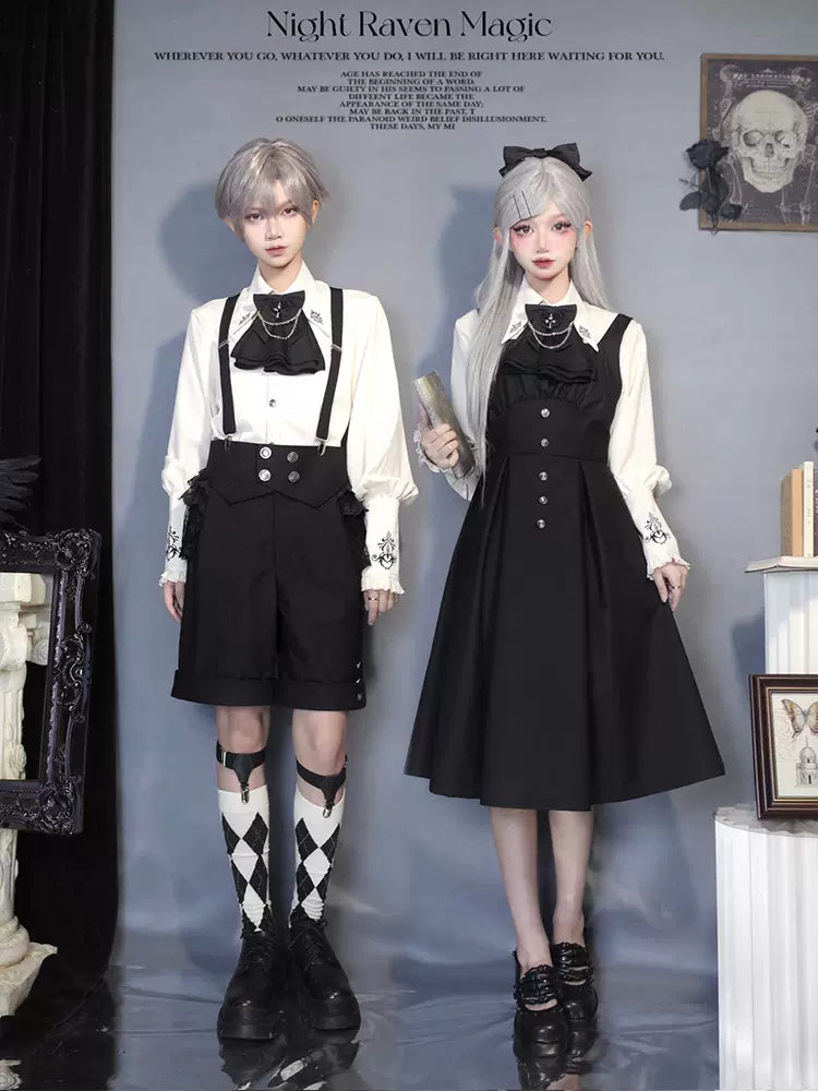 CastleToo - Night Raven Magic - Ouji Lolita Dress Set, Suspender Shorts & Cape