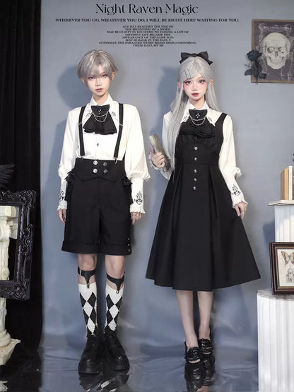 CastleToo - Night Raven Magic - Ouji Lolita Dress Set, Suspender Shorts & Cape