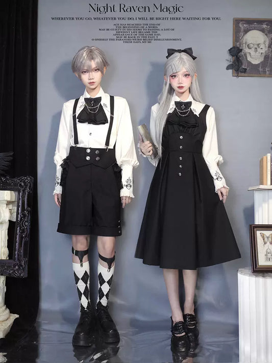 CastleToo - Night Raven Magic - Ouji Lolita Dress Set, Suspender Shorts & Cape