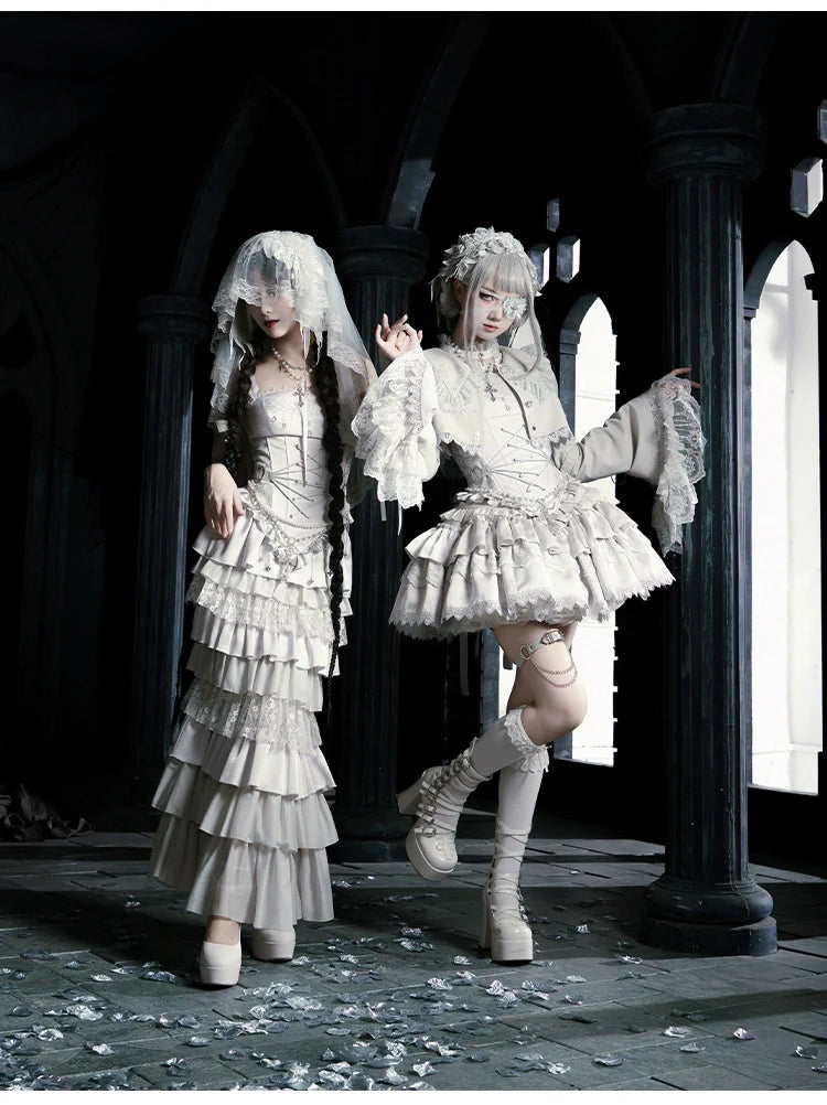 With PUJI - Letter and Poetry ﾂｷ Humanoid Robot - Silver Gothic Lolita Mermaid Skirt Set